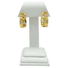 Vintage Cartier White Diamond Round Hoop Earrings in 18K Yellow Gold