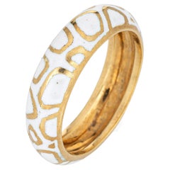 Retro Cartier White Enamel Ring 18k Yellow Gold Band Signed Jewelry
