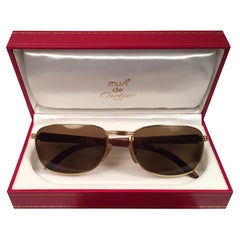 Lunettes de soleil Vintage Cartier Wood Amboise 56mm Or et Bois Précieux Lentilles Brown