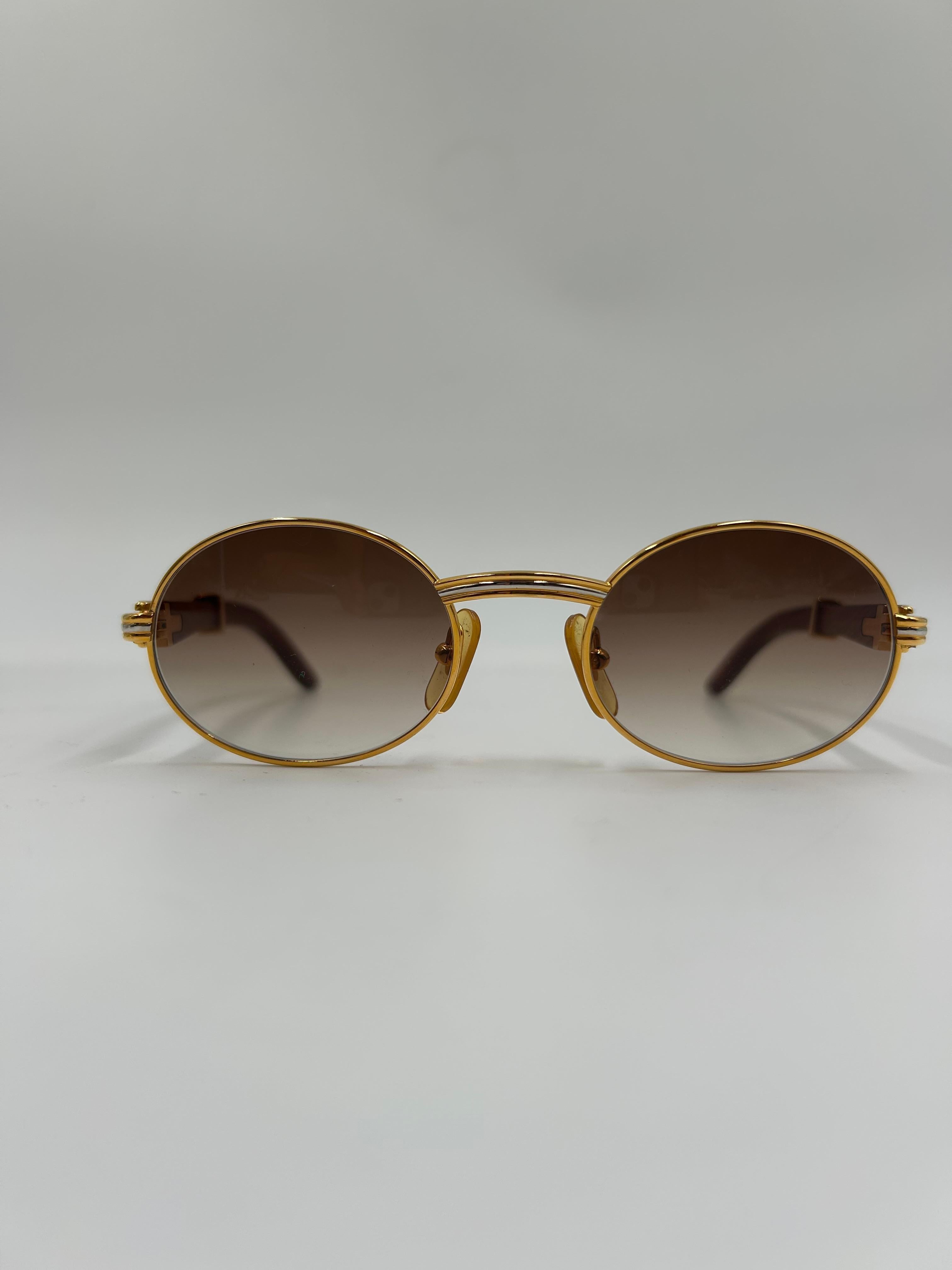 Vintage Cartier Wood Auteuil Gold und Edelholz braun Ombré Lens Sonnenbrille (Schwarz) im Angebot
