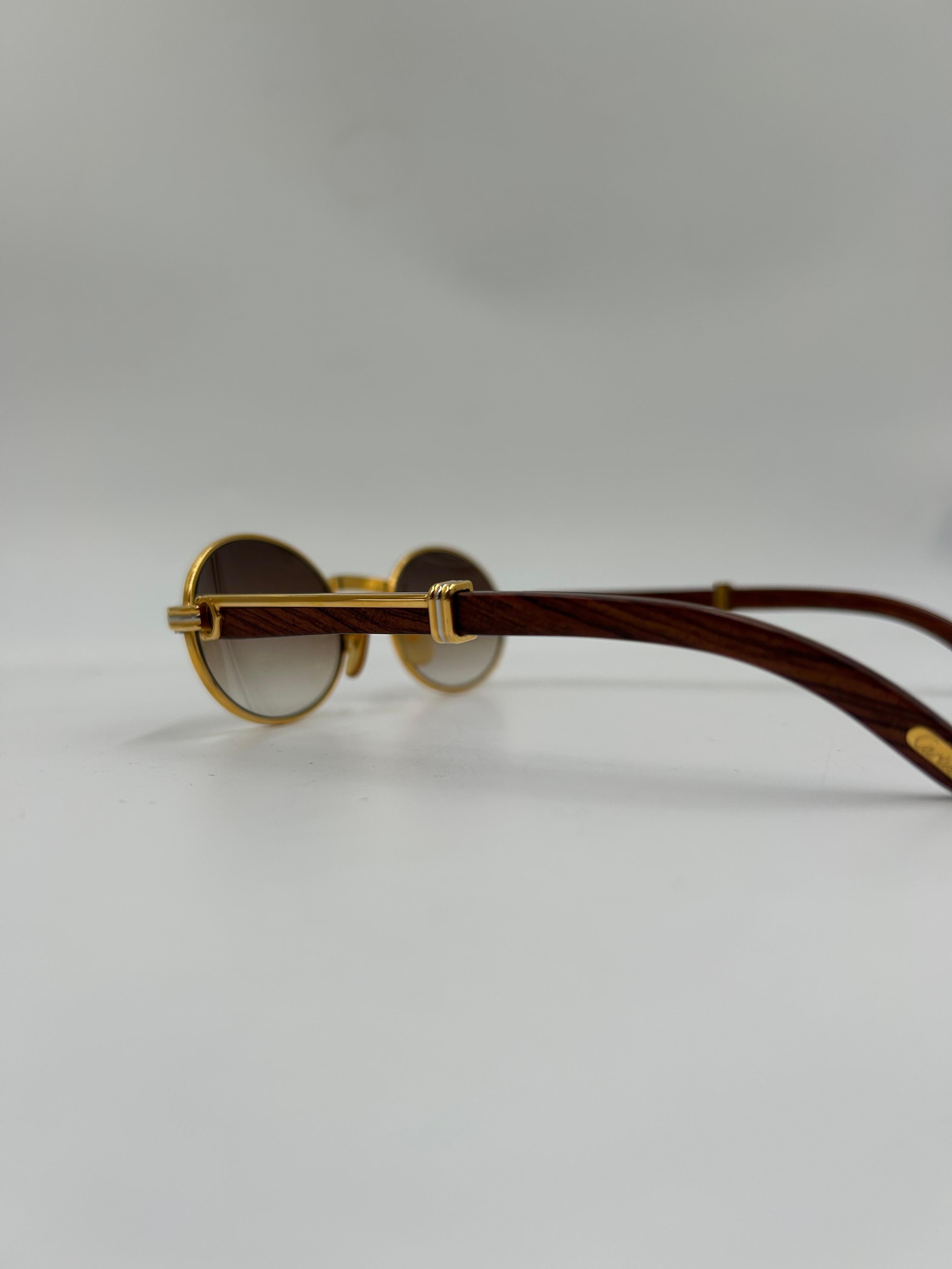 Vintage Cartier Wood Auteuil Gold und Edelholz braun Ombré Lens Sonnenbrille im Angebot 1