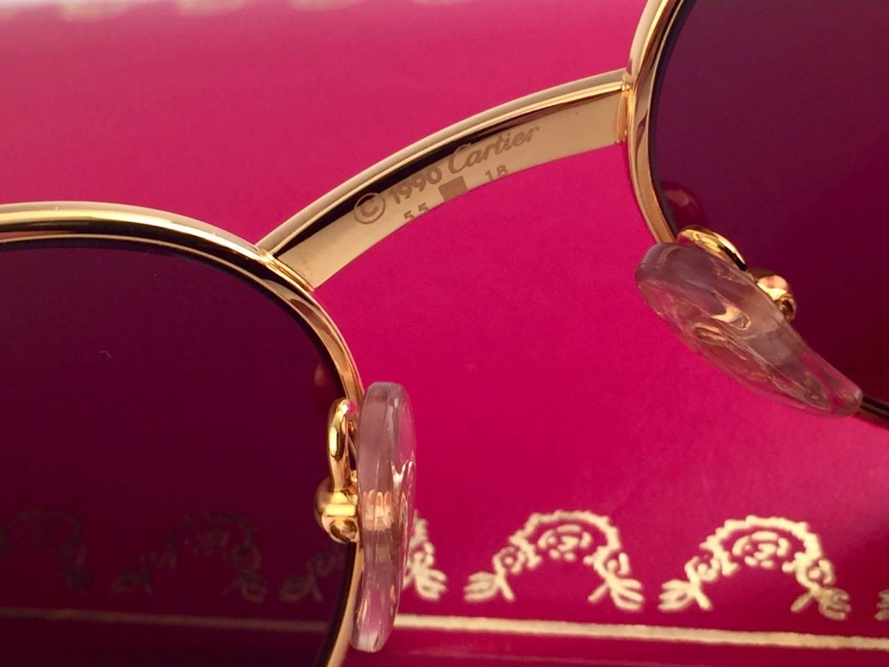 Vintage Cartier Wood Bagatelle Round Gold & Precious Wood 55mm Brown Lens For Sale 3