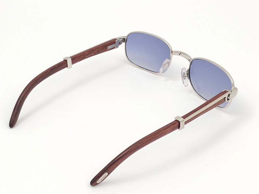 Lunettes de soleil vintage Cartier Breteuil en bois marron avec lentille en bois doré et précieux, 50 mm 3