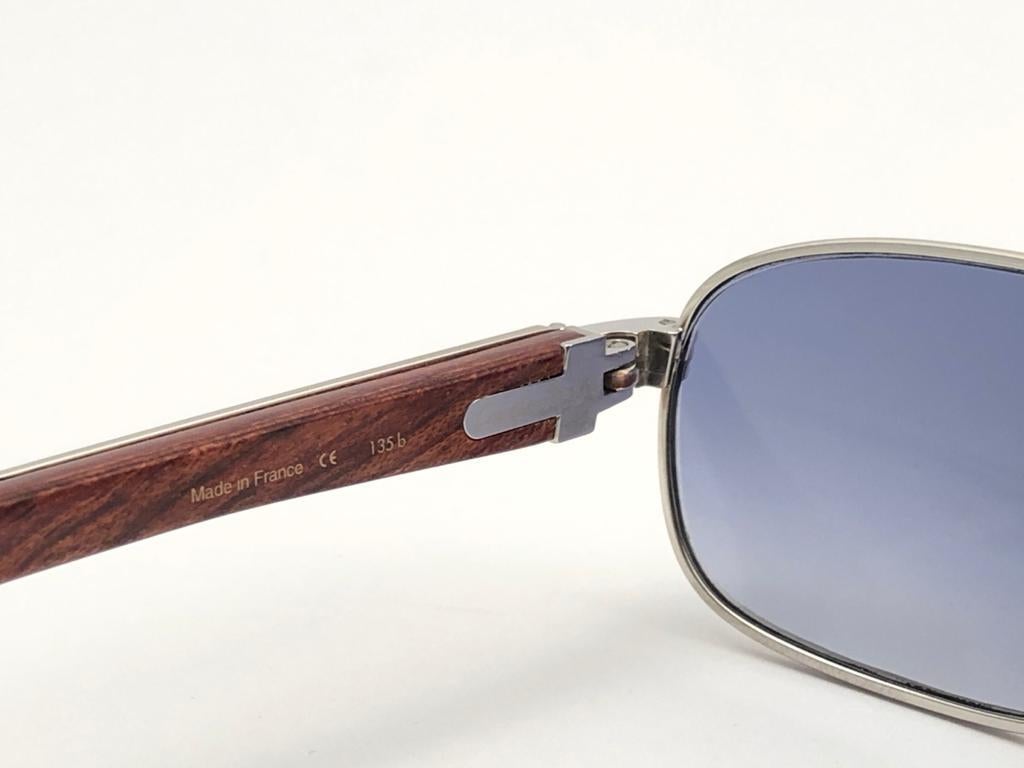 Women's or Men's Vintage Cartier Wood Breteuil 50mm Gold and Precious Wood Brown Lens Sunglasses 