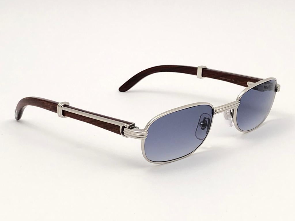 Lunettes de soleil vintage Cartier Breteuil en bois marron avec lentille en bois doré et précieux, 50 mm Excellent état à Baleares, Baleares