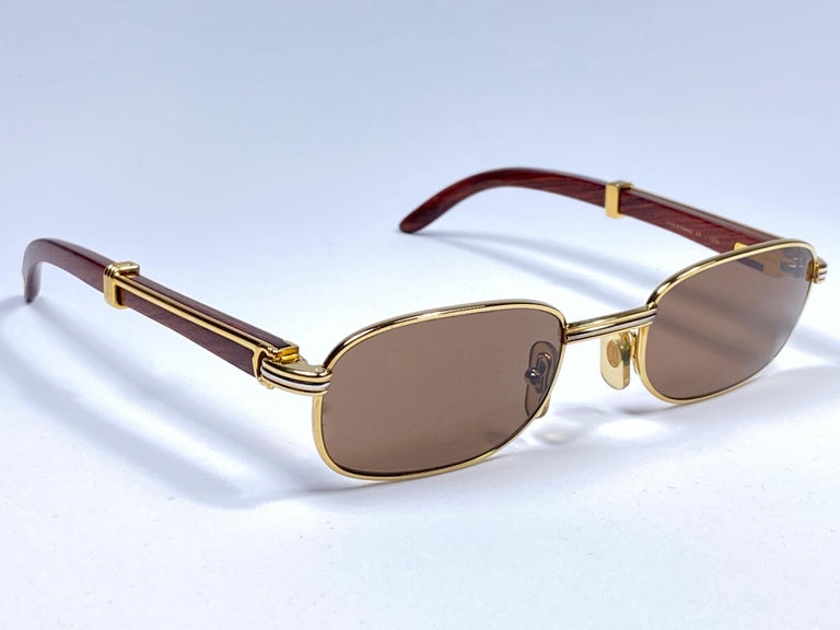 Vintage Cartier Wood Breteuil 50mm Gold And Precious Wood Brown Lens  Sunglasses | lupon.gov.ph