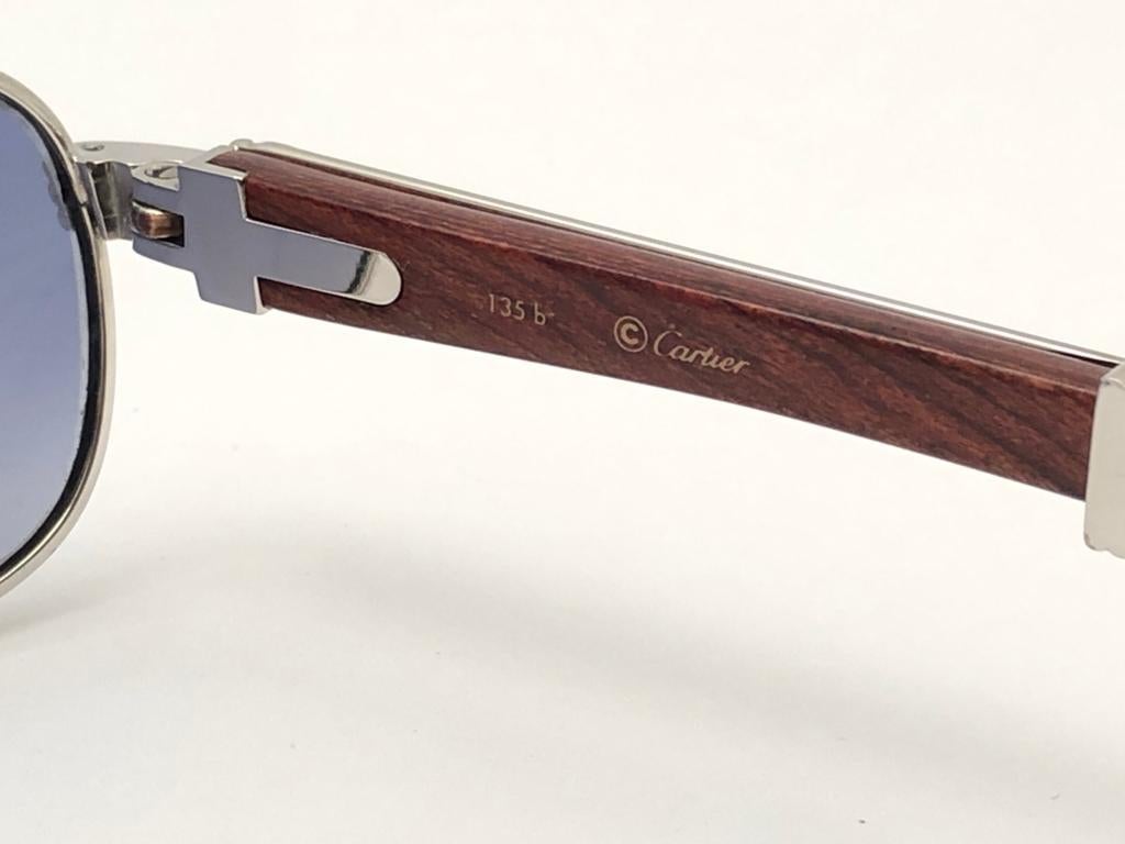 Lunettes de soleil vintage Cartier Breteuil en bois marron avec lentille en bois doré et précieux, 50 mm 2