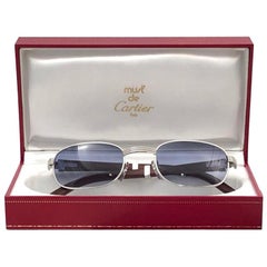 Lunettes de soleil vintage Cartier Breteuil en bois marron avec lentille en bois doré et précieux, 50 mm