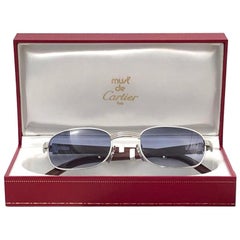 Lunettes de soleil vintage Cartier Breteuil en bois marron avec lentille en bois doré et précieux, 50 mm 