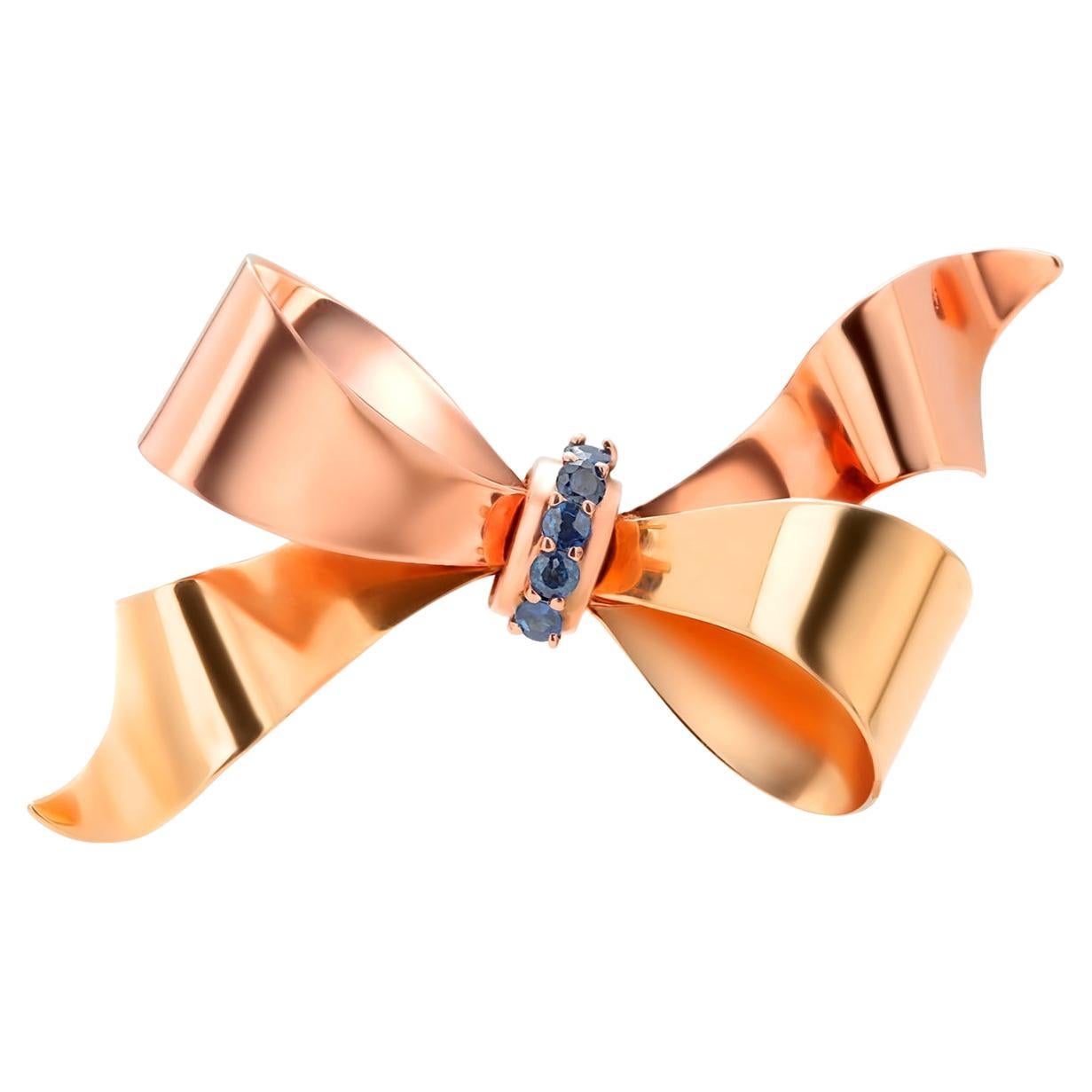 Cartier Yellow and Rose Gold Sapphire Vintage Large Bow Brooch