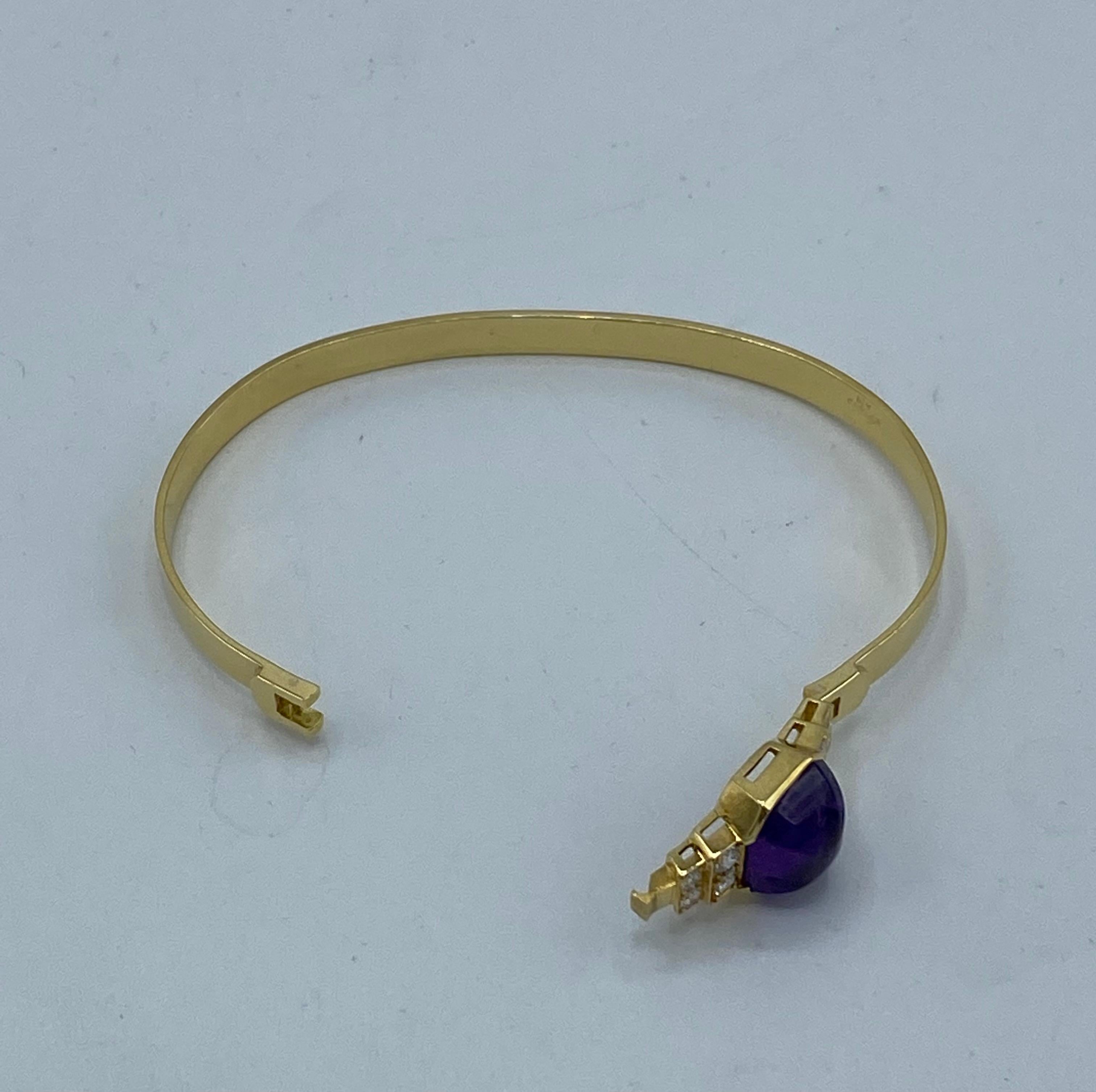 Round Cut Vintage CARTIER Yellow Gold, Amethyst and Diamond Bangle Bracelet 