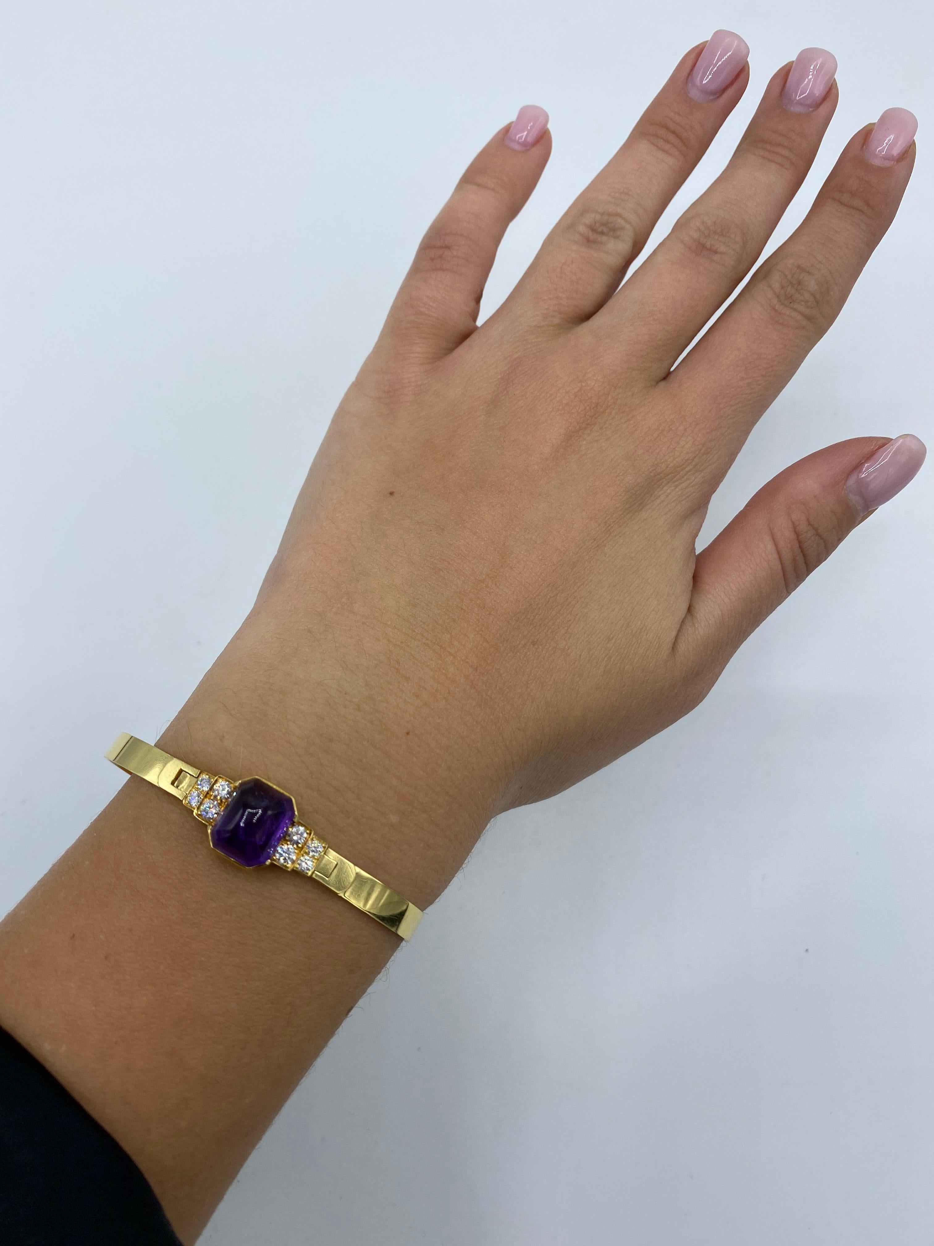 Women's or Men's Vintage CARTIER Yellow Gold, Amethyst and Diamond Bangle Bracelet 