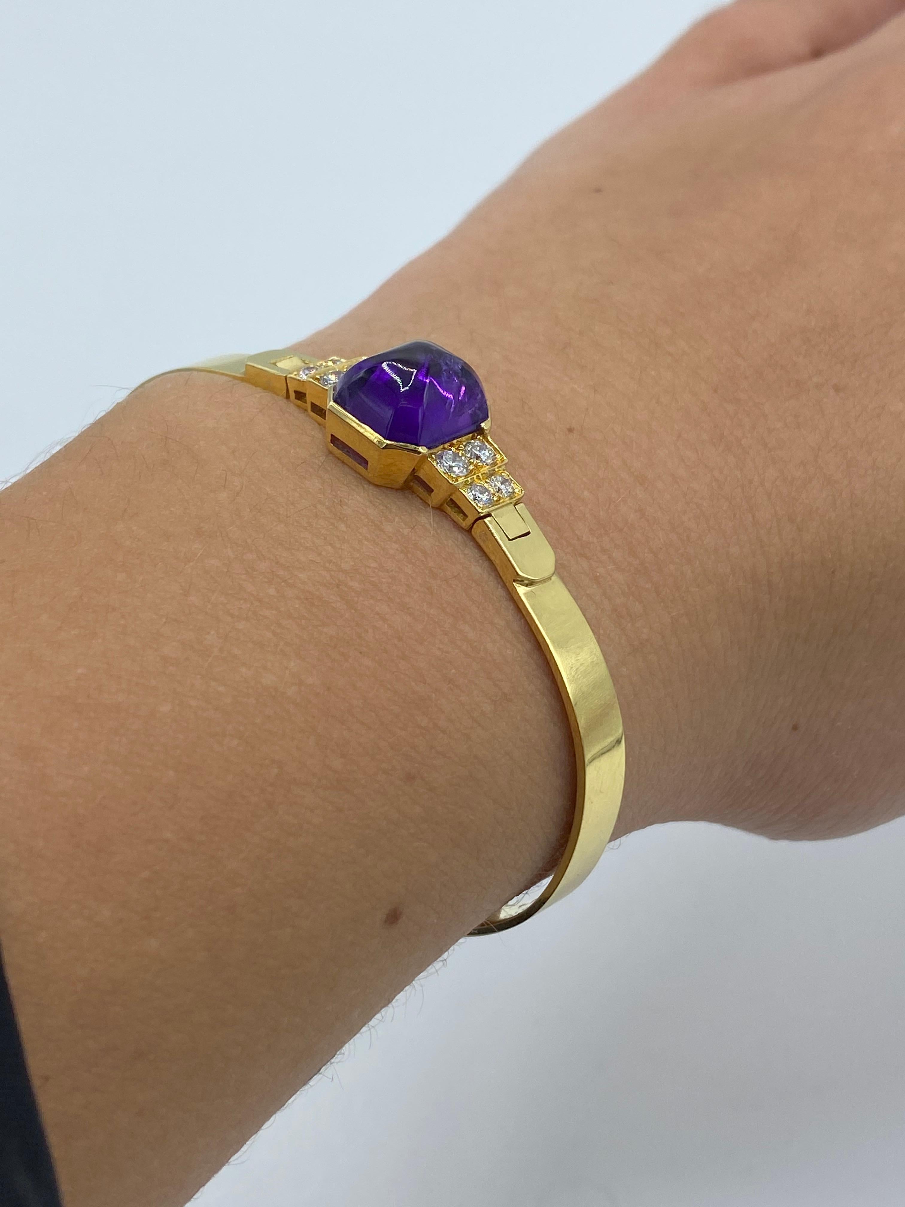 Vintage CARTIER Yellow Gold, Amethyst and Diamond Bangle Bracelet  1