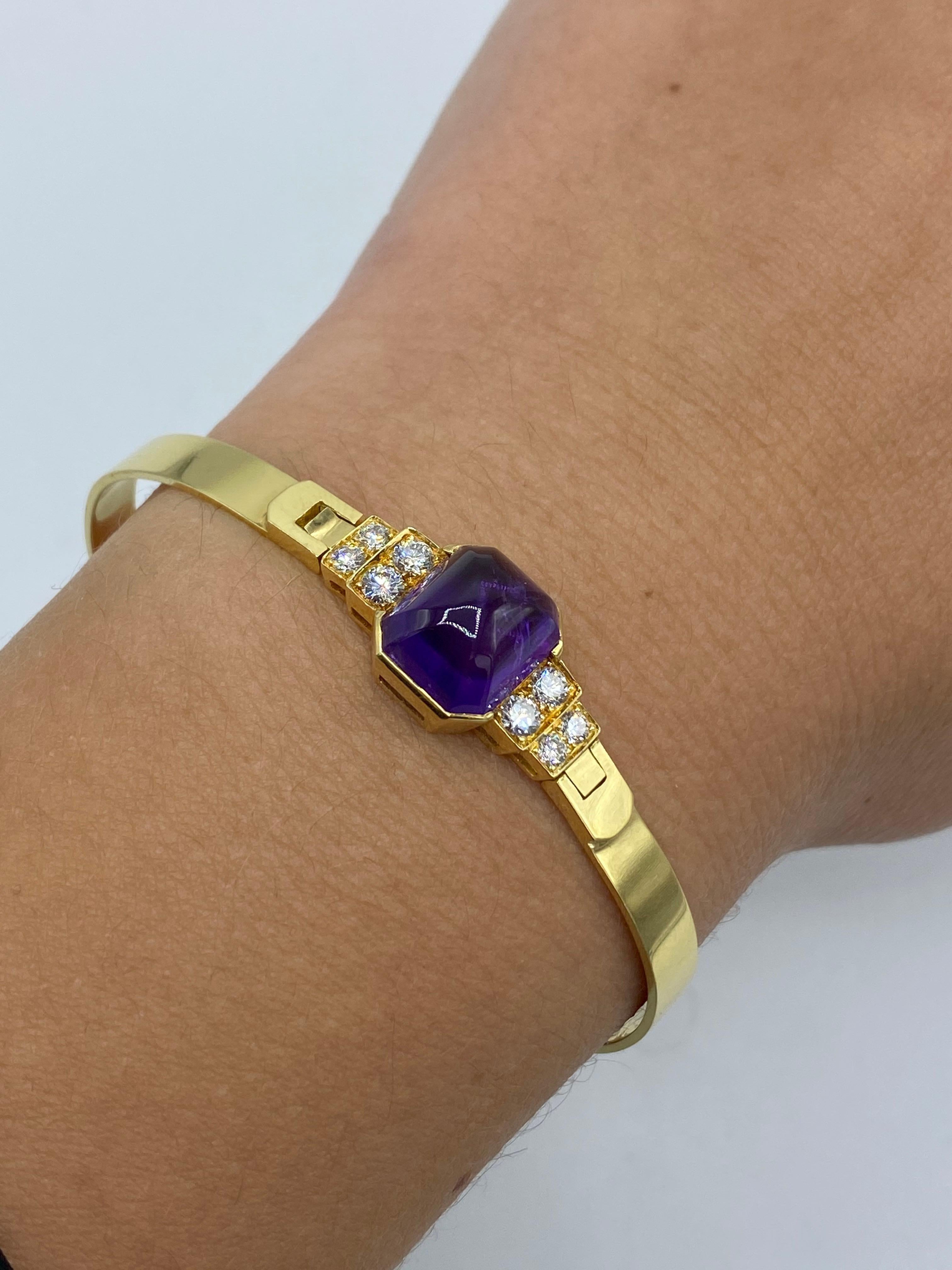 Vintage CARTIER Yellow Gold, Amethyst and Diamond Bangle Bracelet  2