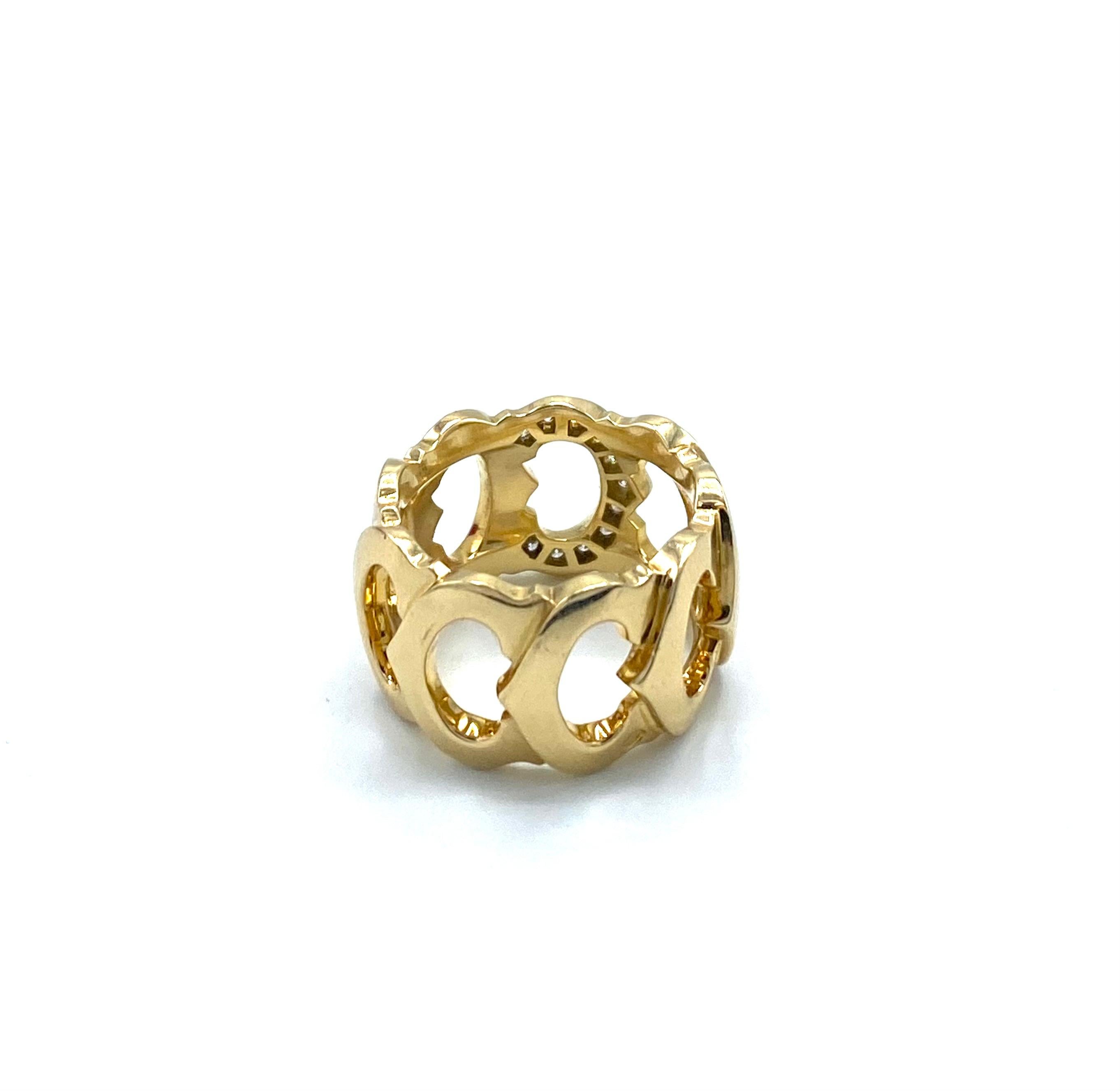 Round Cut Vintage Cartier Yellow Gold and Diamond Logo Band Ring