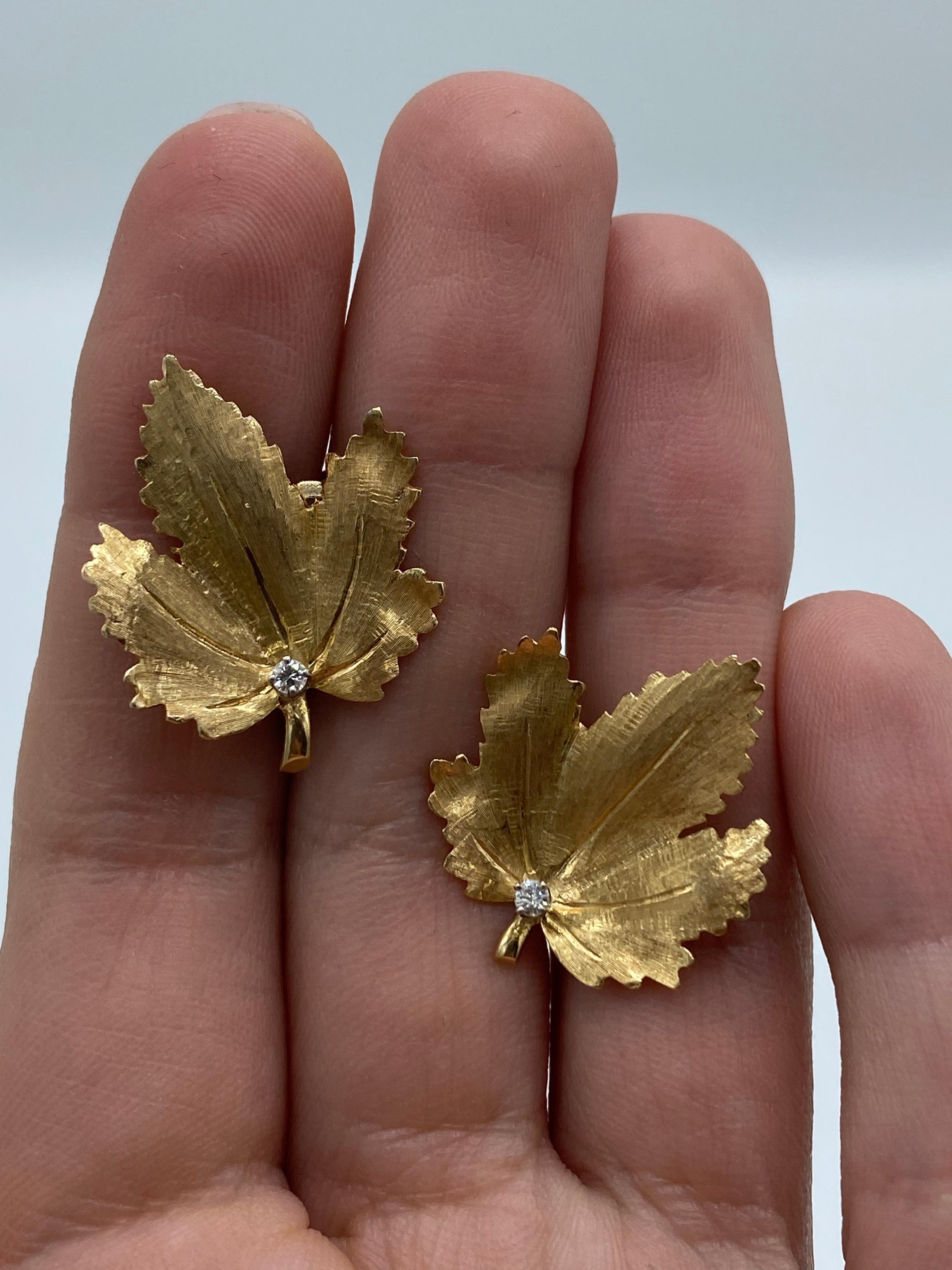 Vintage CARTIER Yellow Gold and Diamond Maple Leaves Earrings  6