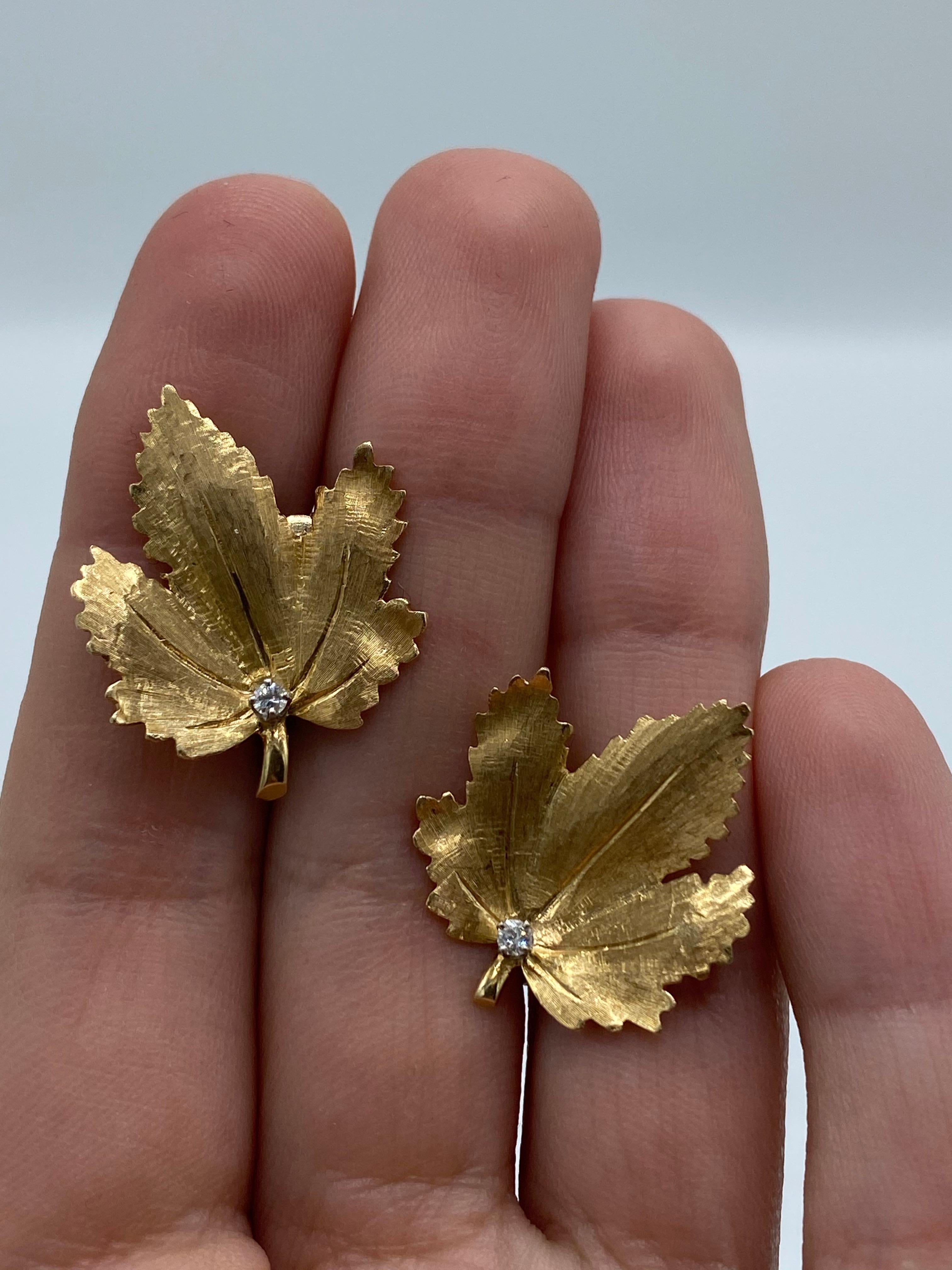Vintage CARTIER Yellow Gold and Diamond Maple Leaves Earrings  7