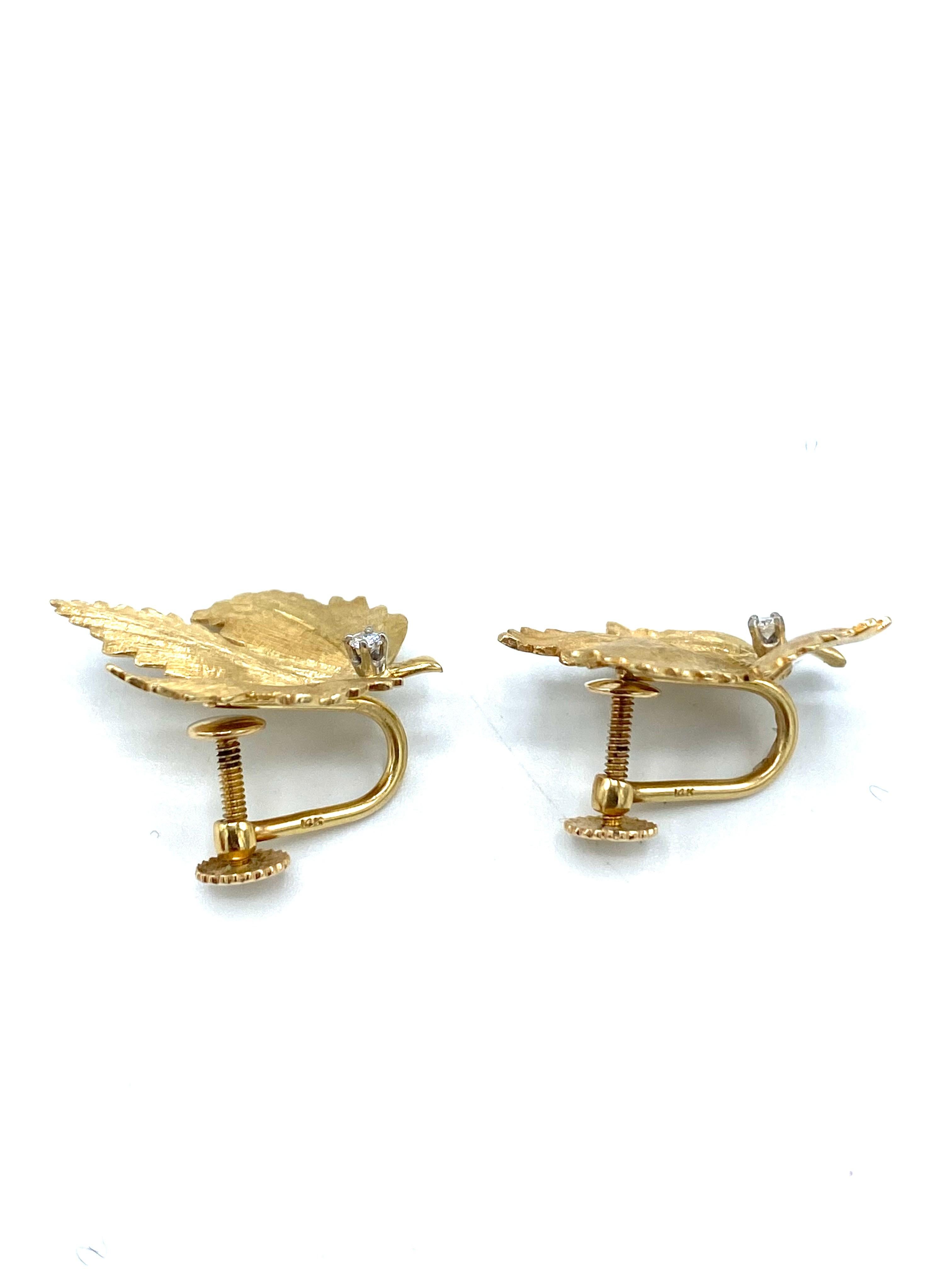 Vintage CARTIER Yellow Gold and Diamond Maple Leaves Earrings  4