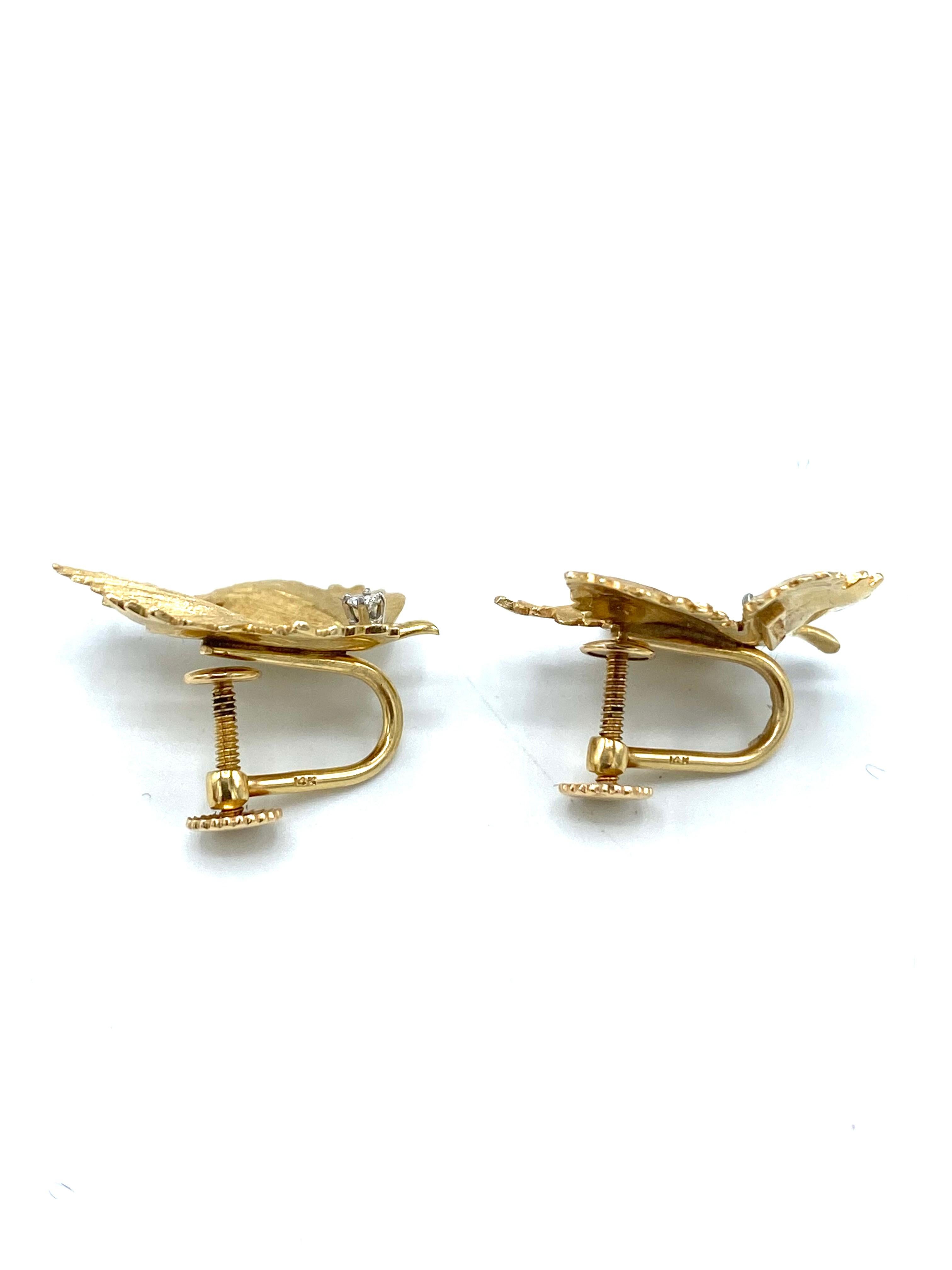 Vintage CARTIER Yellow Gold and Diamond Maple Leaves Earrings  5