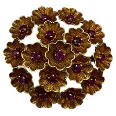 Vintage Cartier Yellow Gold and Ruby Flower Brooch