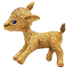 Vintage Cartier Yellow Gold and Sapphire Lamb Brooch