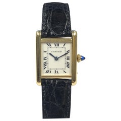 Vintage Cartier Yellow Gold Classic Tank Ladies Mechanical Wristwatch
