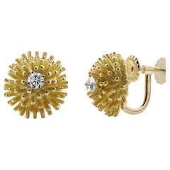 Vintage Cartier Yellow Gold Spiked Design Half Dome Diamond 0.40 Carat Earrings 