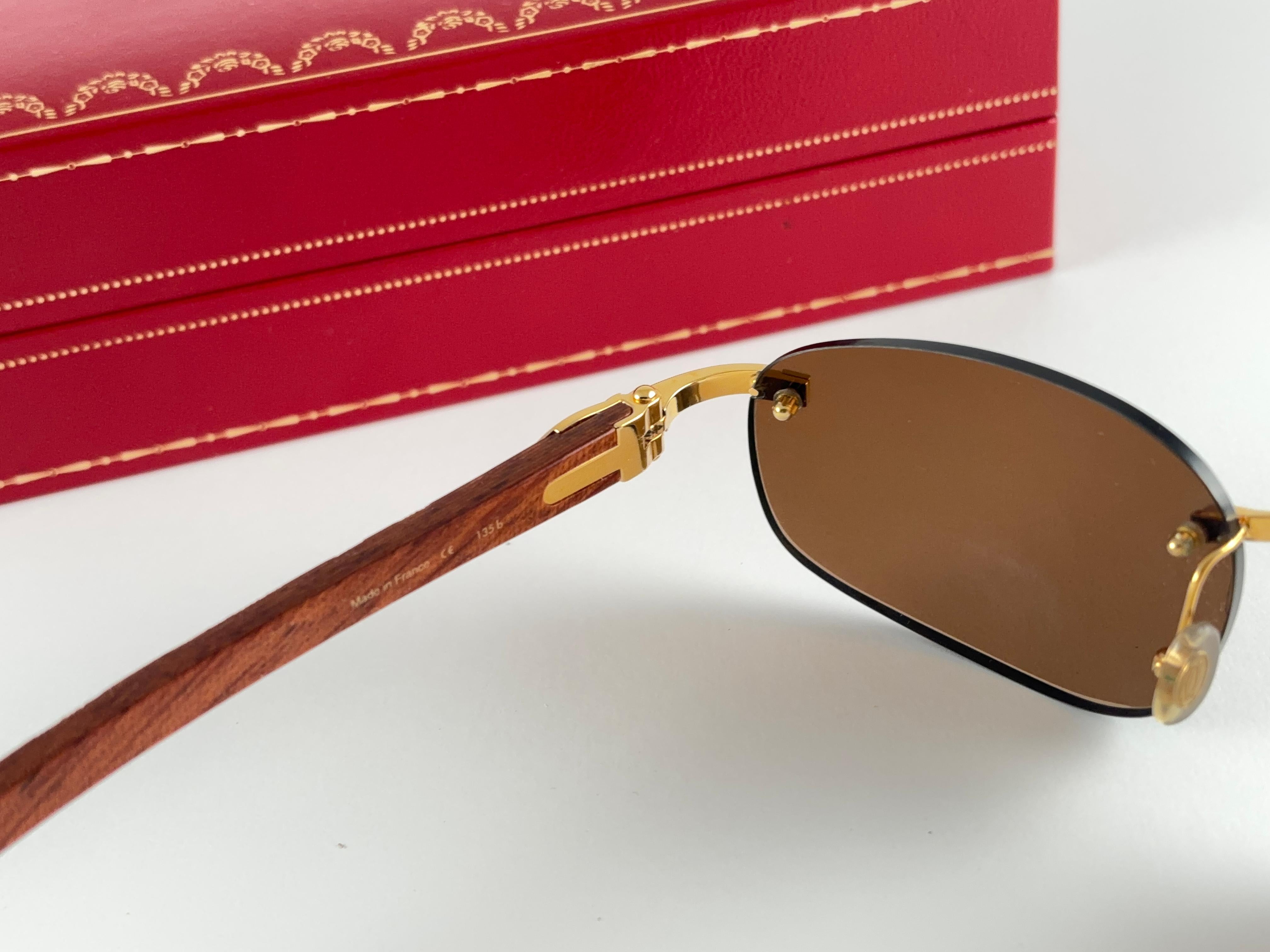 Or Lunettes de soleil Vintage Cartier Zebra Precious Wood Full Set Gold C Decor France en vente