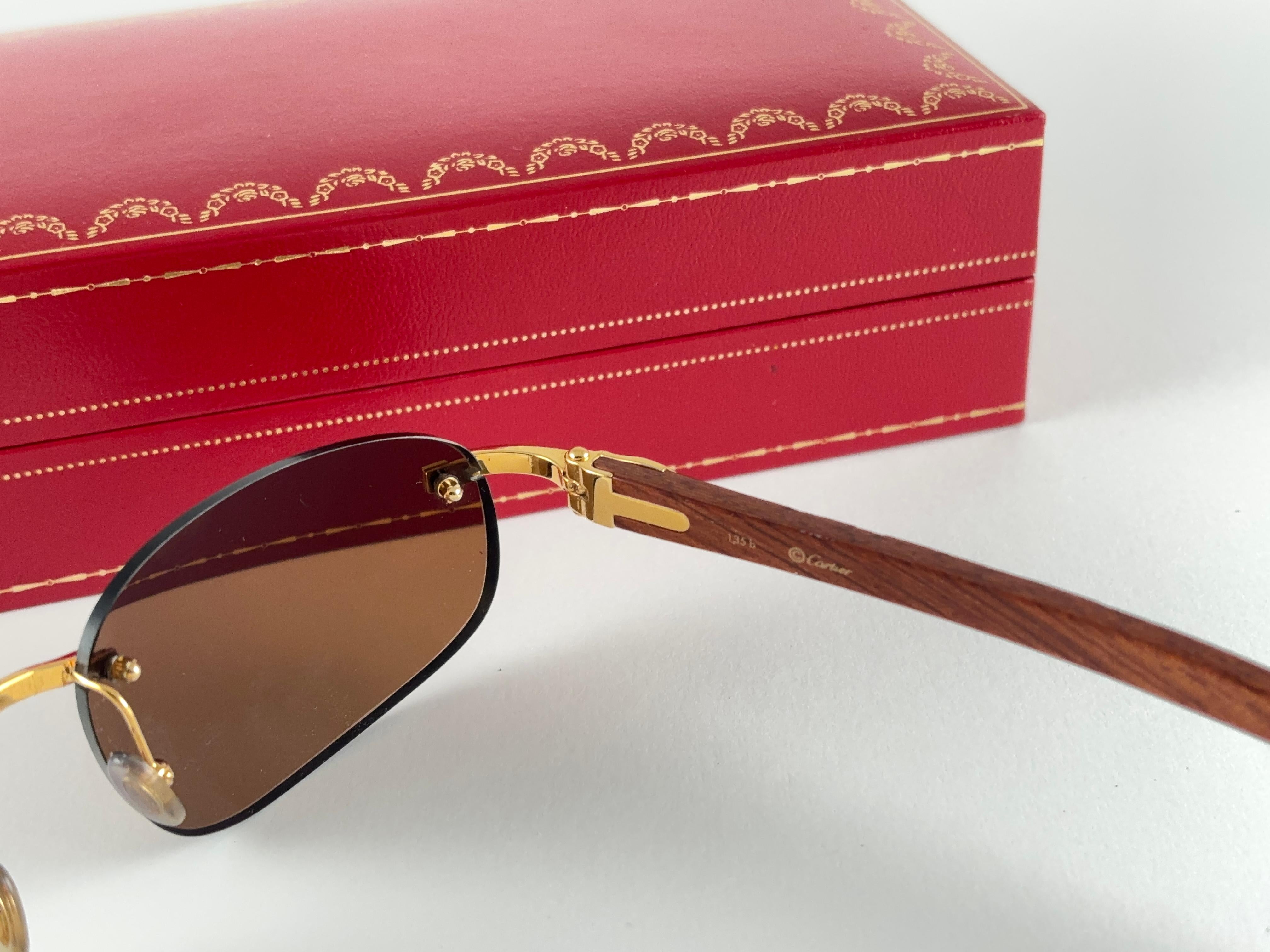 Lunettes de soleil Vintage Cartier Zebra Precious Wood Full Set Gold C Decor France Excellent état - En vente à Baleares, Baleares