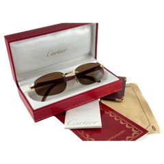 Vintage Cartier Zebra Precious Wood Full Set Gold C Decor France Sunglasses