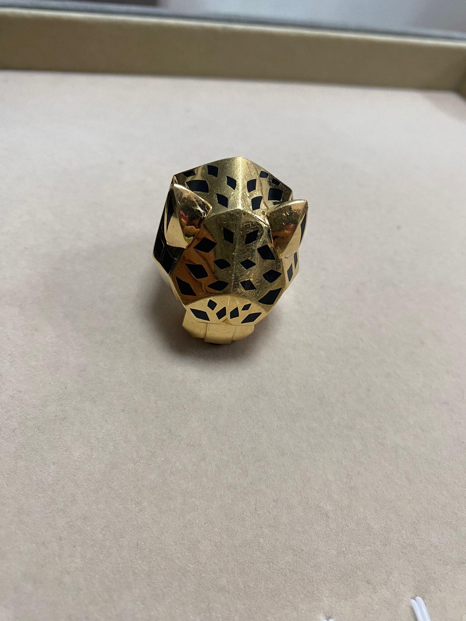 Vintage Cartiere Panthere de Cartier Ring Tsavorite Onyx - 62.4g - Size - 58 In Good Condition In Oyster Bay, NY
