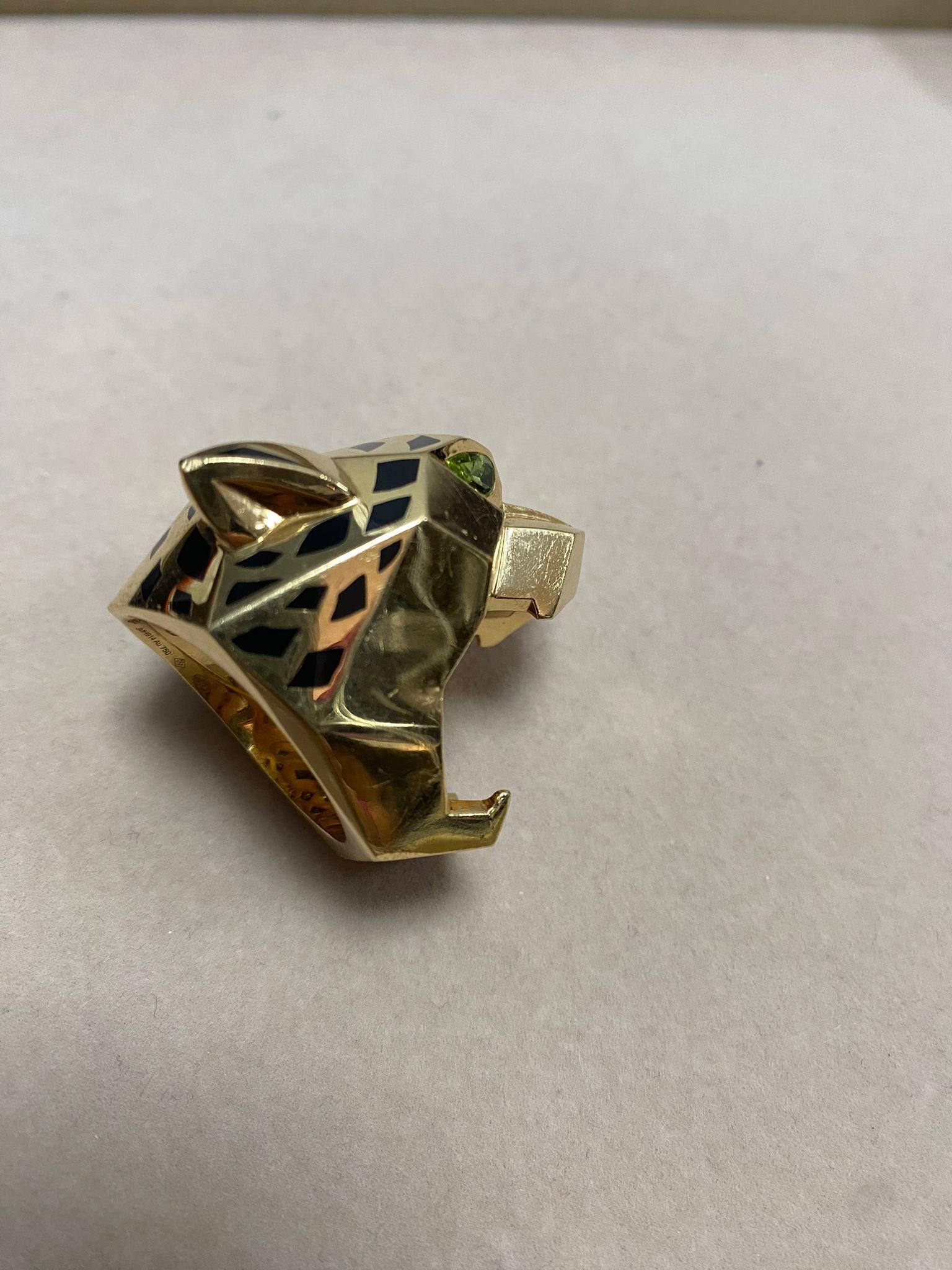 Women's or Men's Vintage Cartiere Panthere de Cartier Ring Tsavorite Onyx - 62.4g - Size - 58