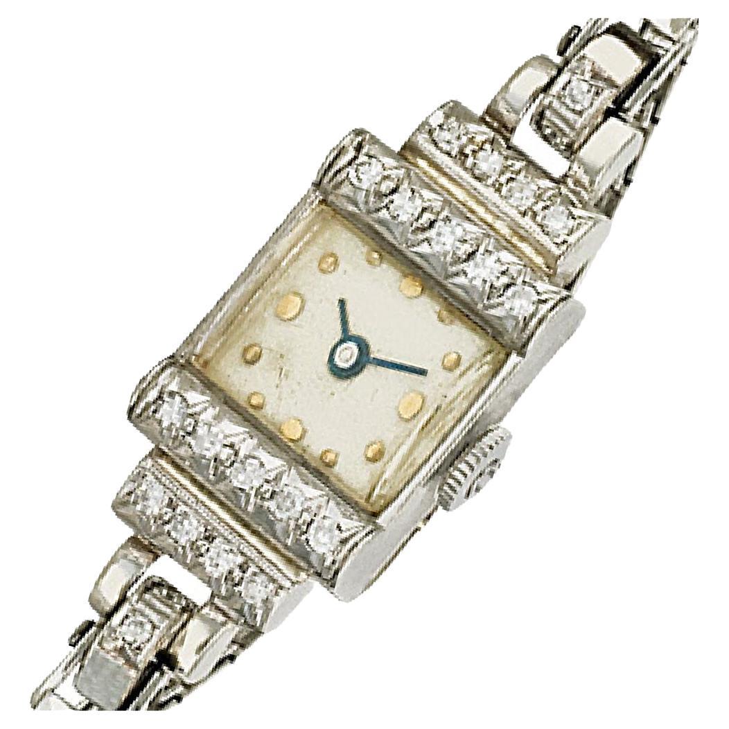 Vintage Cartina Watch in 14k White Gold, Manual, Square Caseback and Champagne For Sale