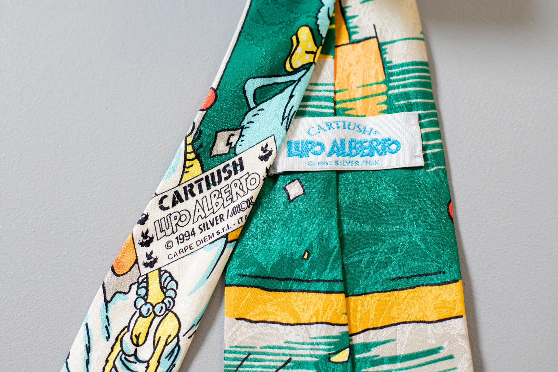 Men's Vintage Cartiush 100% silk tie with the drawings of Lupo Alberto For Sale