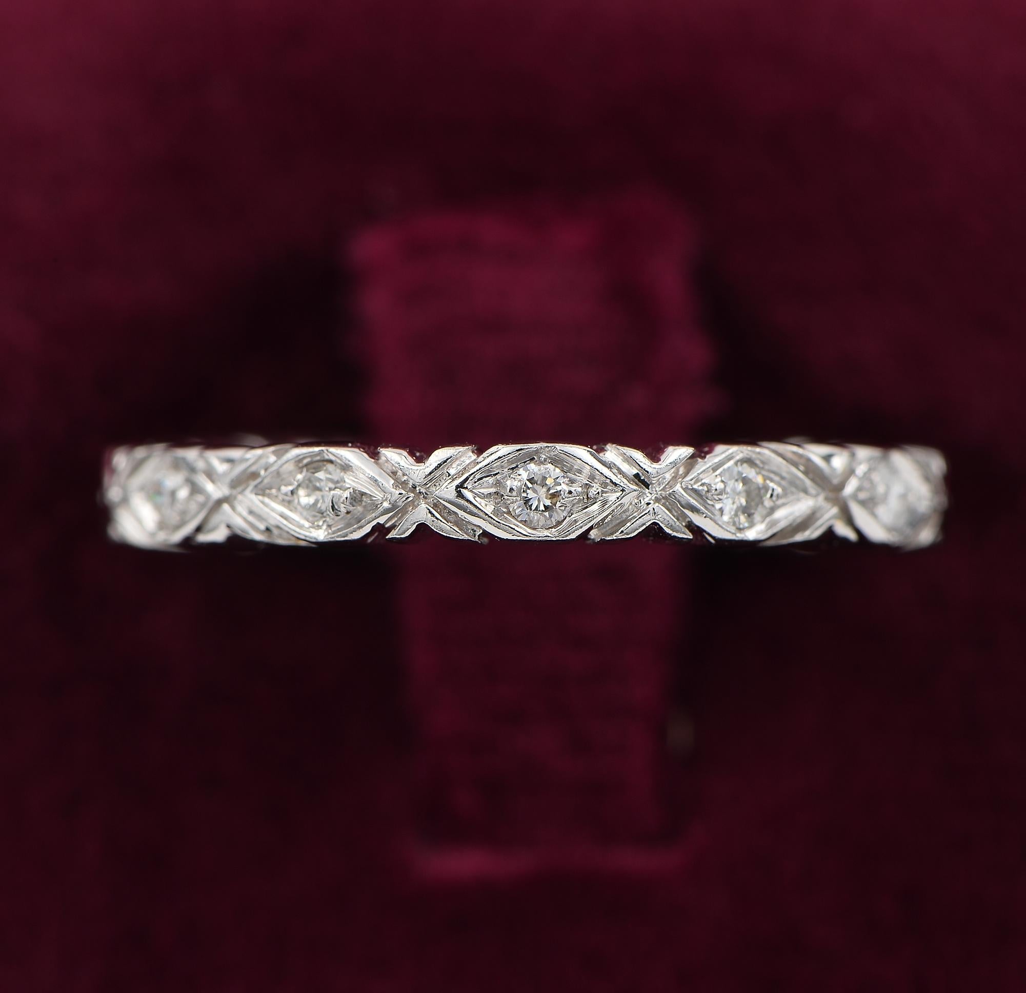 Contemporary Vintage Carved .50 Ct Diamond Full Eternity 18 KT ring For Sale