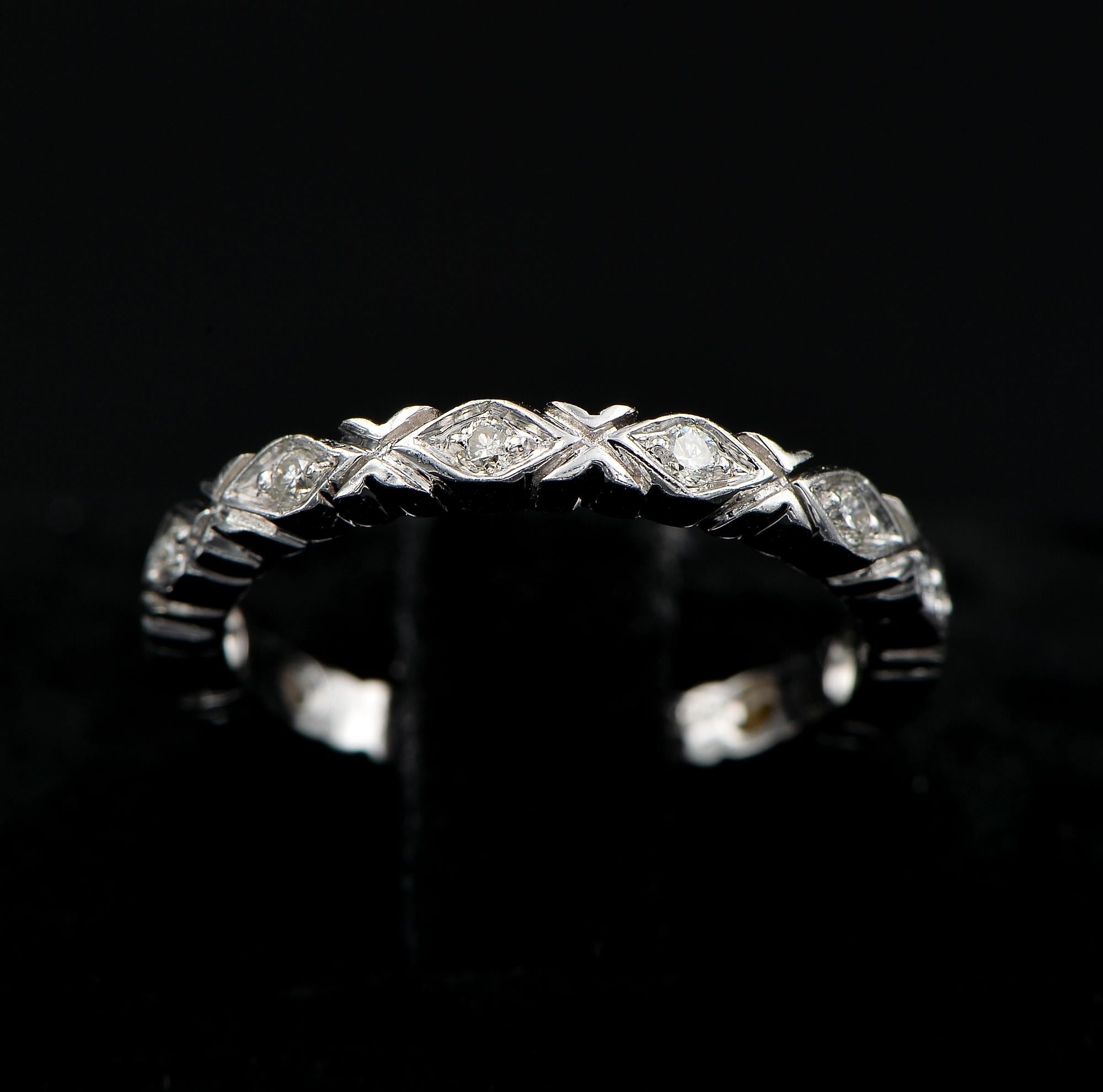 Brilliant Cut Vintage Carved .50 Ct Diamond Full Eternity 18 KT ring For Sale