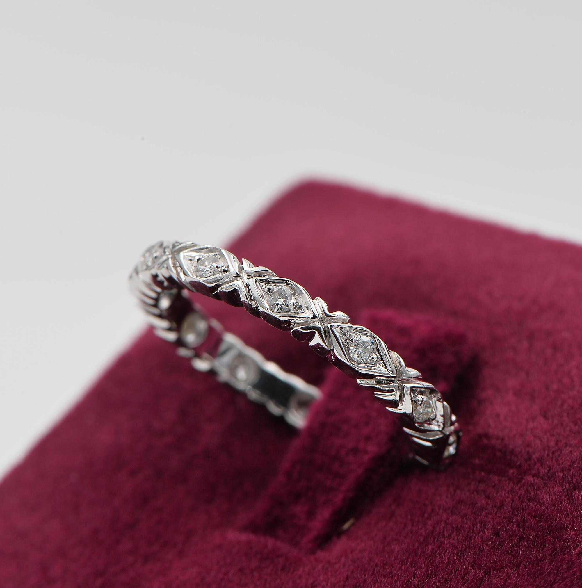 Women's or Men's Vintage Carved .50 Ct Diamond Full Eternity 18 KT ring For Sale