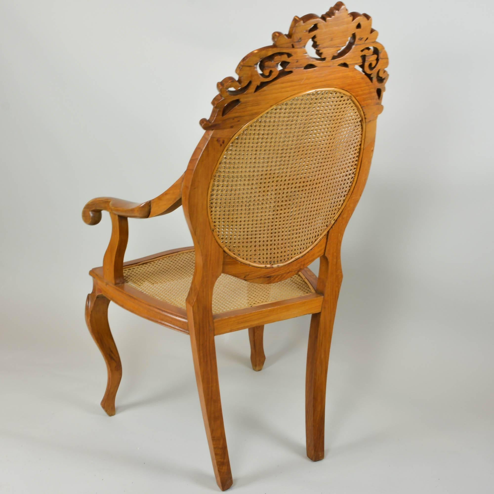 Vintage Carved Accent Chair with Caned Seat and Back In Excellent Condition For Sale In Pataskala, OH