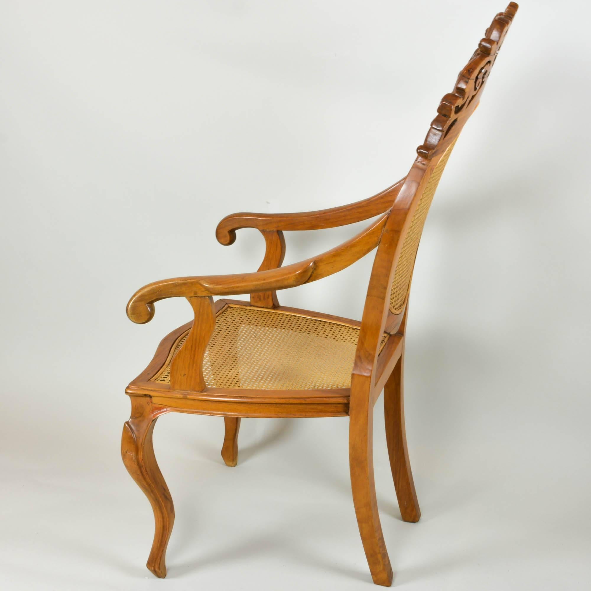 20th Century Vintage Carved Accent Chair with Caned Seat and Back For Sale