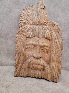 Vintage Carved African/Jamaican Bob Marley Style Rasta Live Edge Wall Sculpture