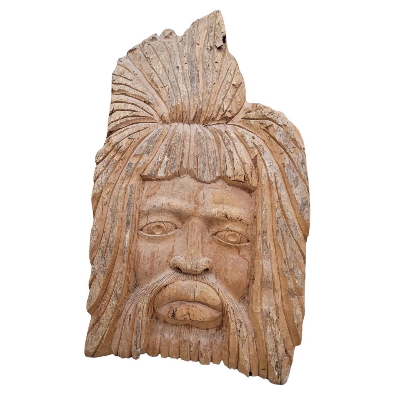 Vintage Carved African/Jamaican Bob Marley Style Rasta Live Edge Wall Sculpture