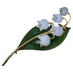Retro Carved Agate Jade Lily of the Valley Brooch