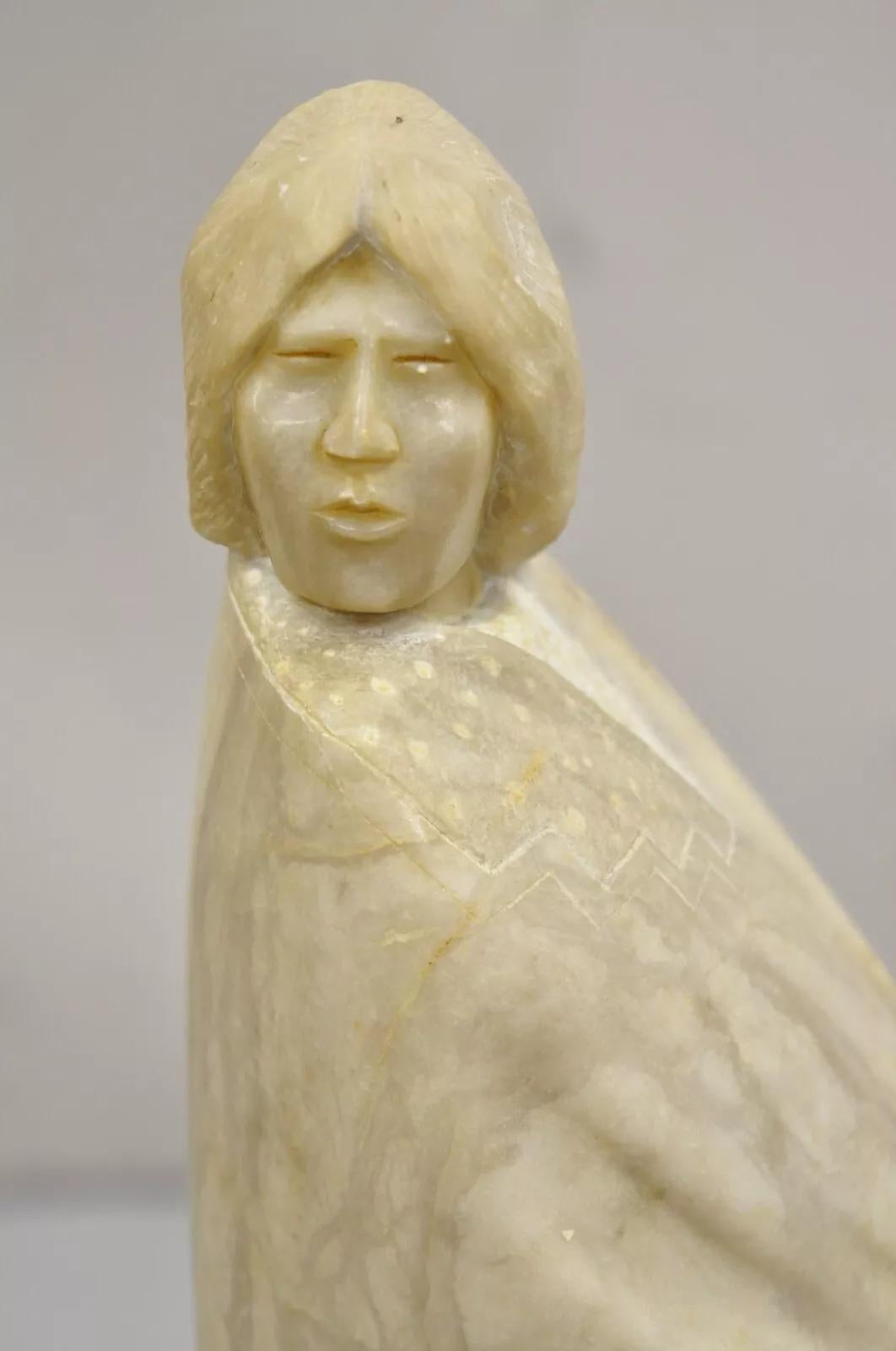 Vintage Carved Alabaster American Indian Navajo Sculpture by Gregory Johnson, Approx 25 lbs. Signed 