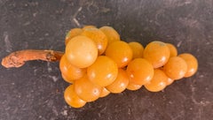 Vintage Carved Alabaster Grapes on Natural Wood Stem
