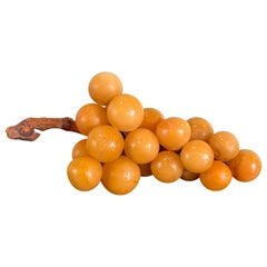 Vintage Carved Alabaster Grapes on Natural Wood Stem