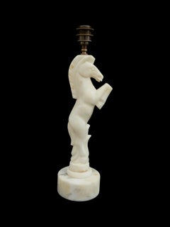 Vintage Carved Alabaster Horse Table Lamp