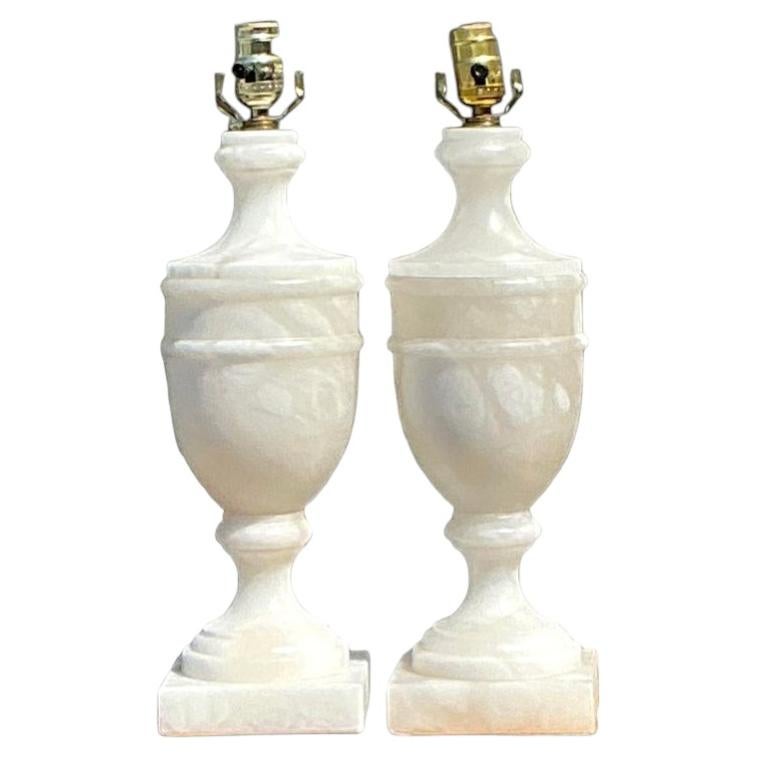 Vintage Carved Alabaster Lamps - A Pair