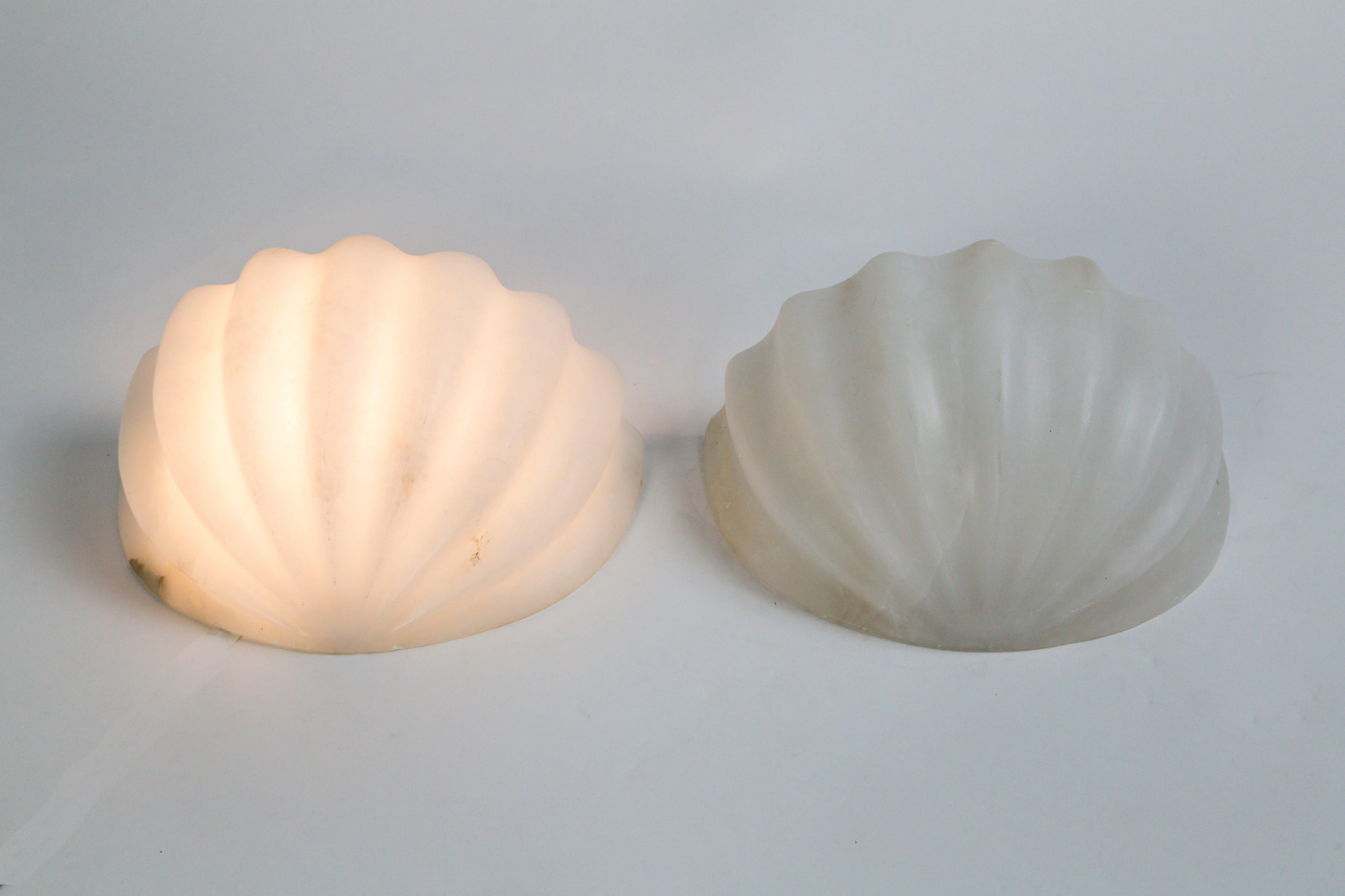 Late 20th Century Vintage Carved Alabaster Shell Sconces by Boyd, Pair
