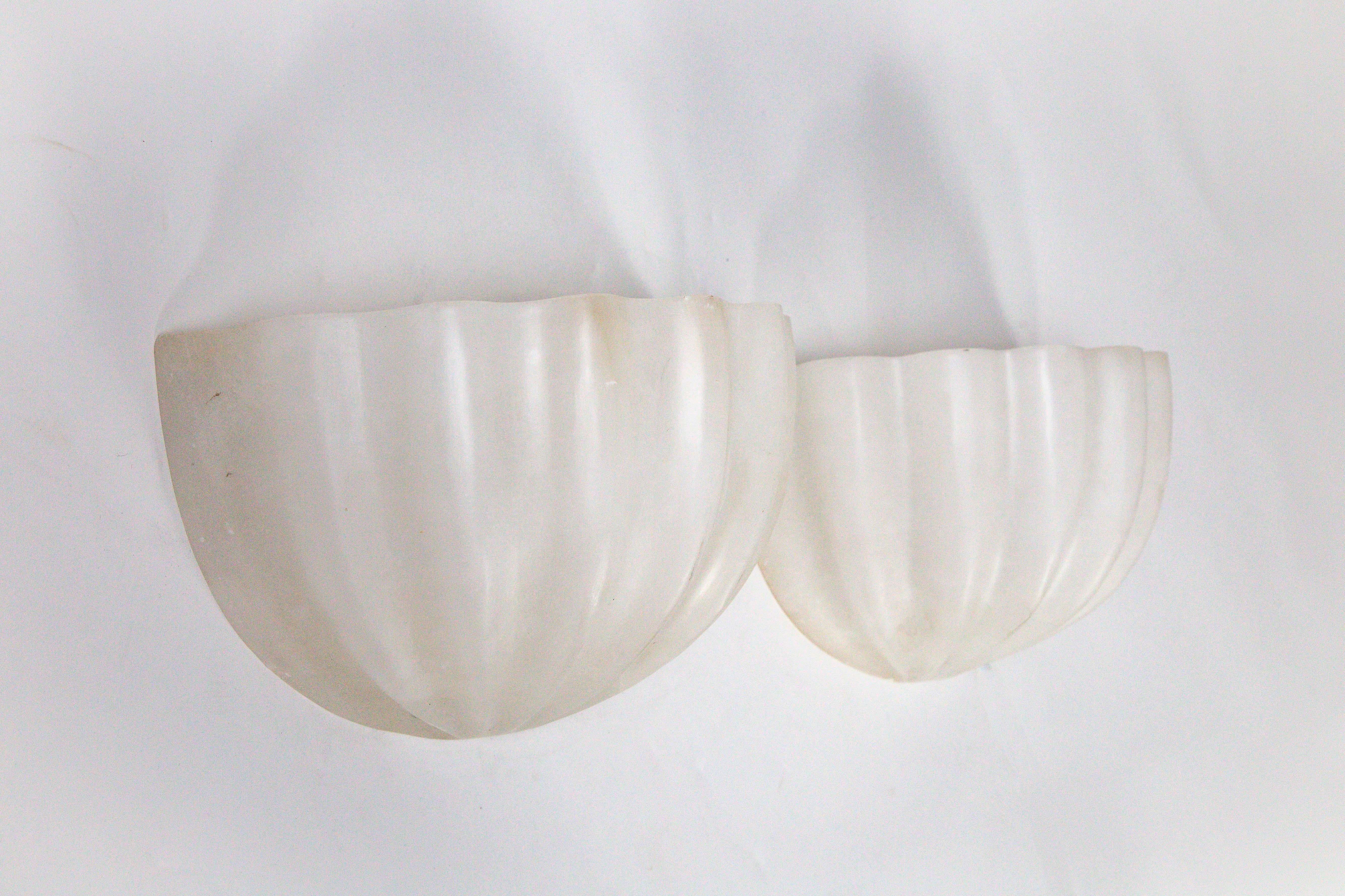 Vintage Carved Alabaster Shell Sconces by Boyd, Pair 1