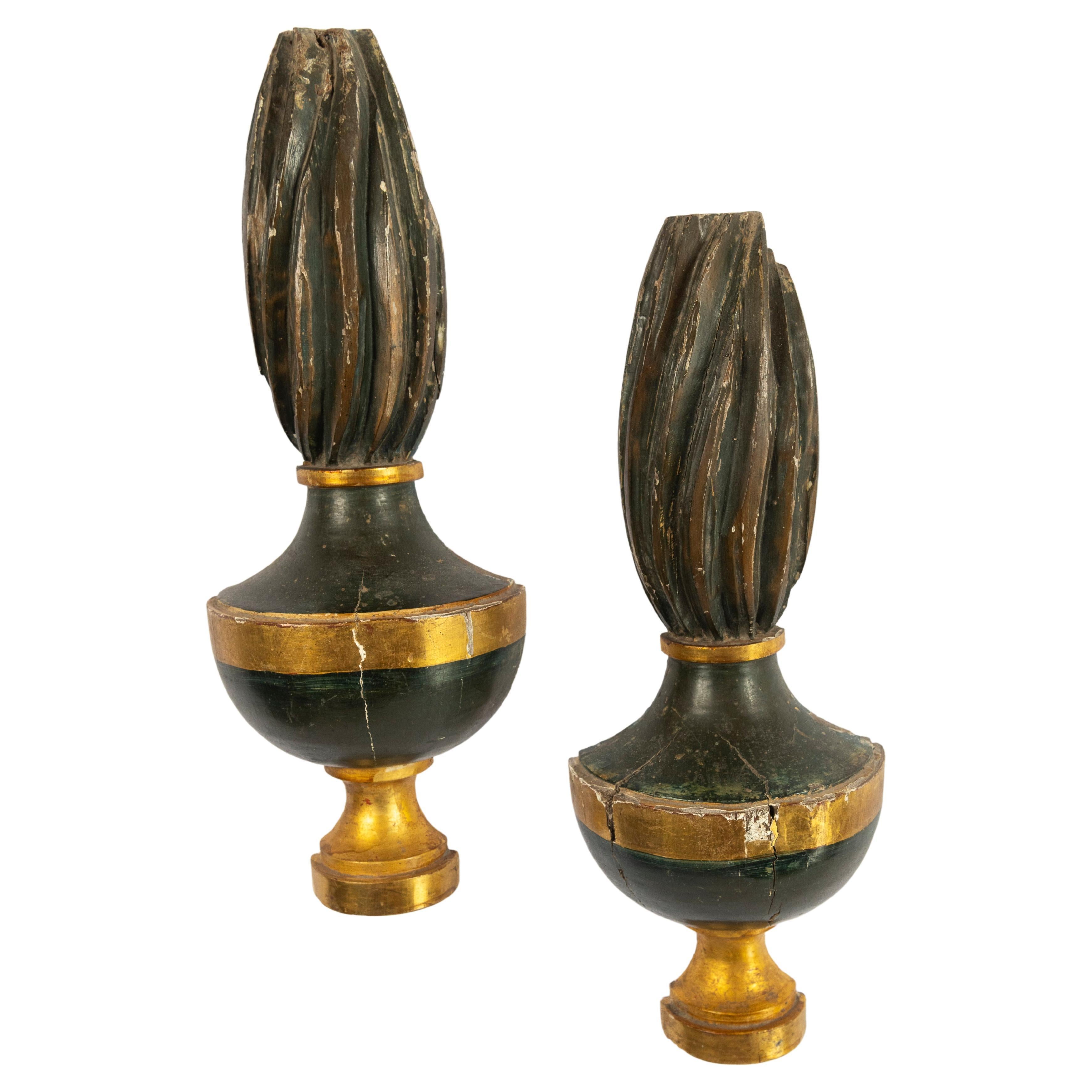 Vintage Carved and Gilded Wooden Flame Wall Ornaments